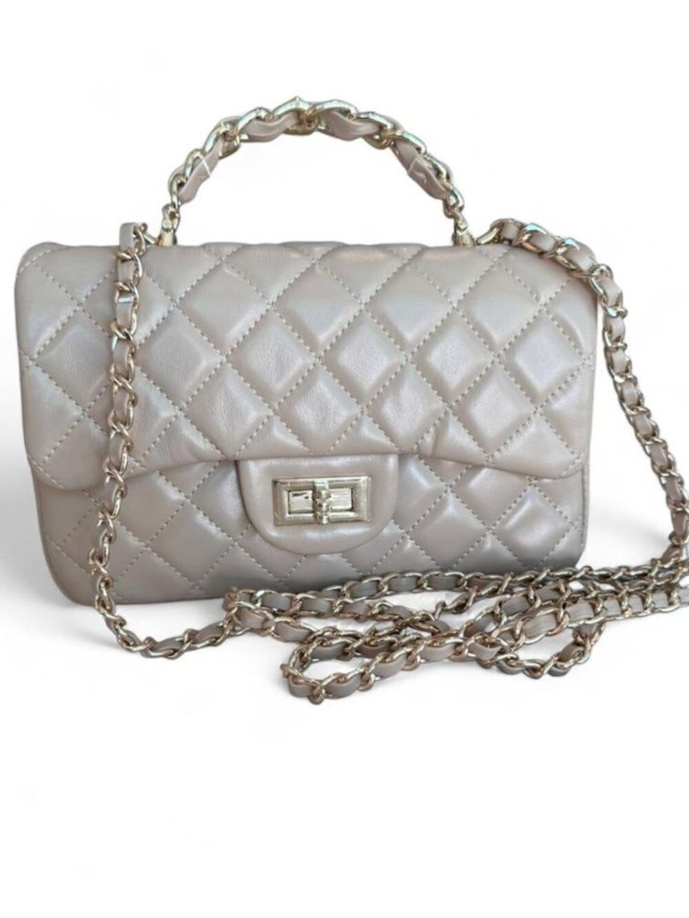 Quilted Chain Crossbody Bag in Champagne NWOT